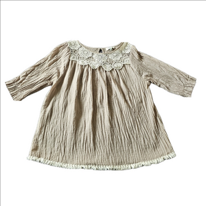 Hayden Cotton Crinkle Blouse Crochet Taupe Loosefit Womens Large